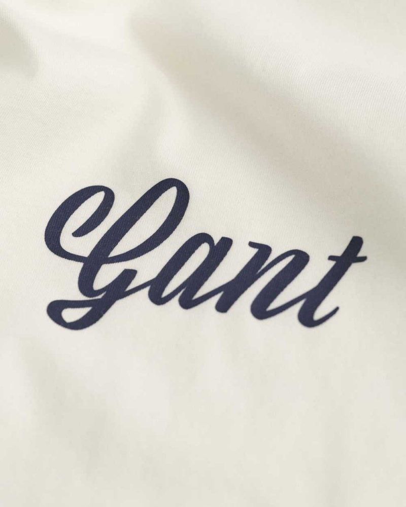 Gant Small Graphic Women's T-Shirt Beige White | VRDPC-0597