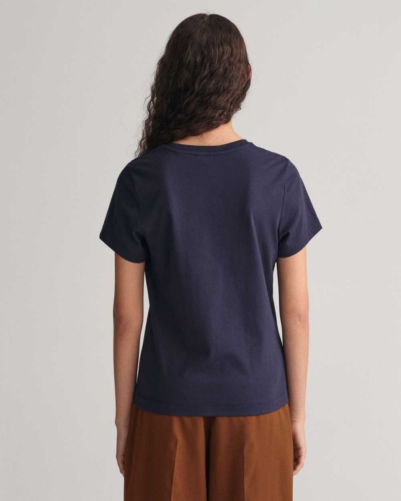 Gant Small Graphic Women's T-Shirt Evening Blue | DRPSX-3582