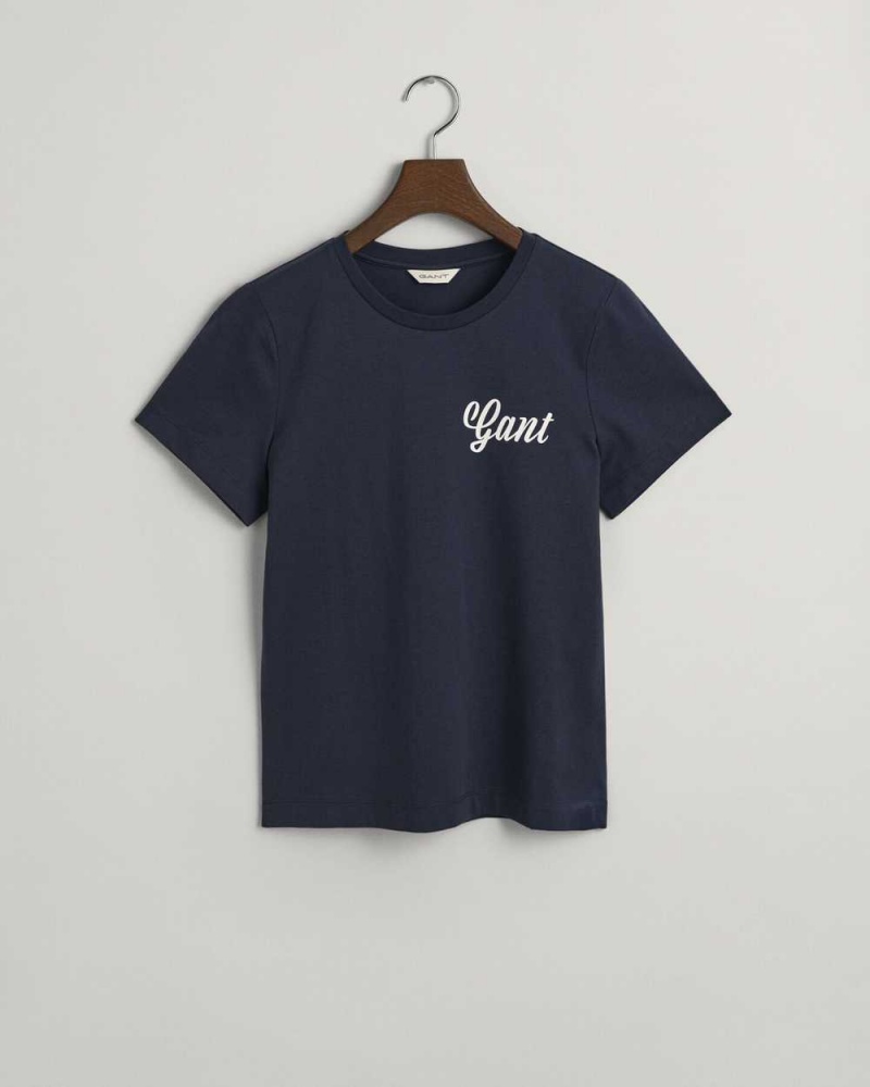 Gant Small Graphic Women's T-Shirt Evening Blue | DRPSX-3582