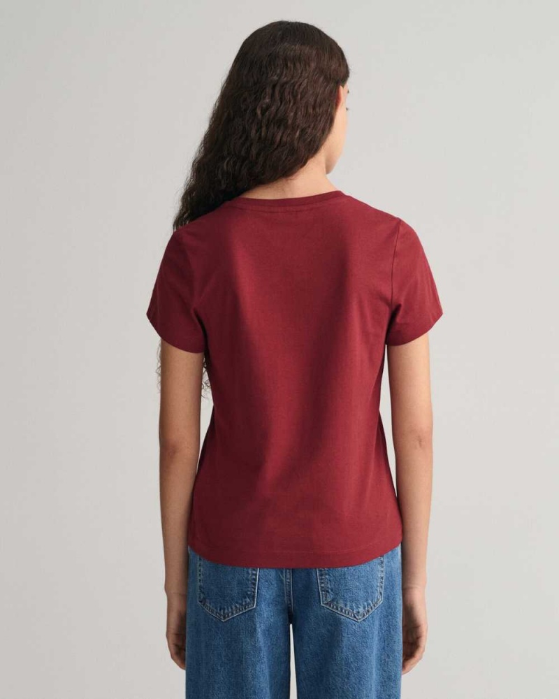 Gant Small Graphic Women's T-Shirt Plumped Red | UONFW-3028