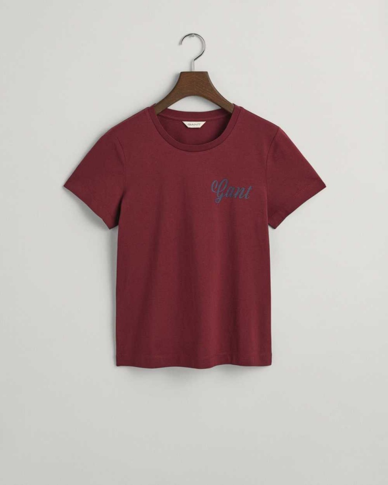 Gant Small Graphic Women's T-Shirt Plumped Red | UONFW-3028