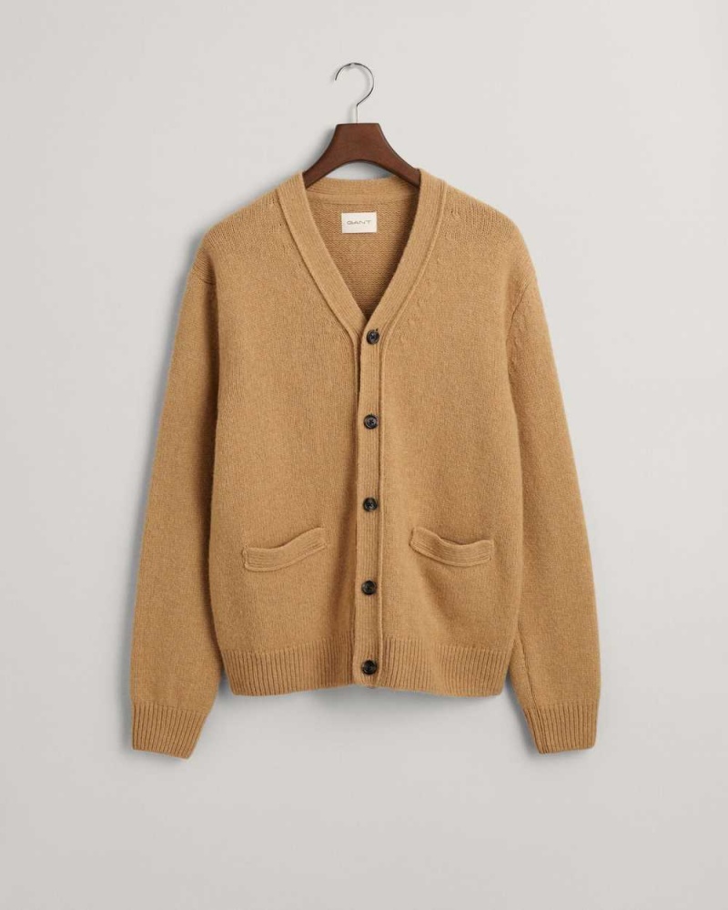 Gant Soft Wool Men's Cardigan Khaki Melange | DLQUI-0351