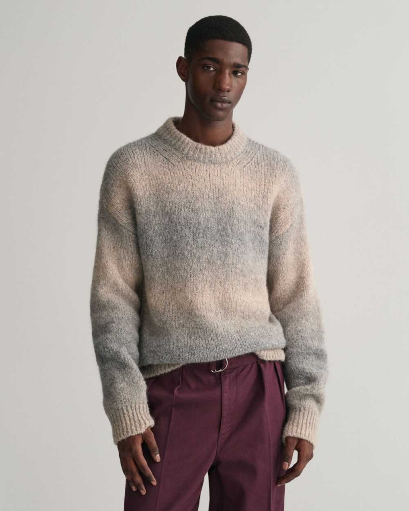 Gant Soft Wool Ombré Crew Neck Men\'s Sweater Grey Melange | SWULP-8543