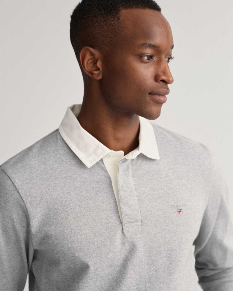 Gant Solid Heavy Rugger Men's Shirts Grey Melange | TEJZR-6304