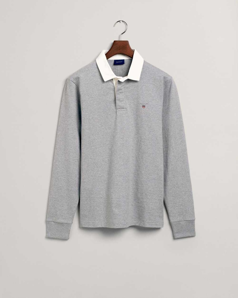 Gant Solid Heavy Rugger Men's Shirts Grey Melange | TEJZR-6304