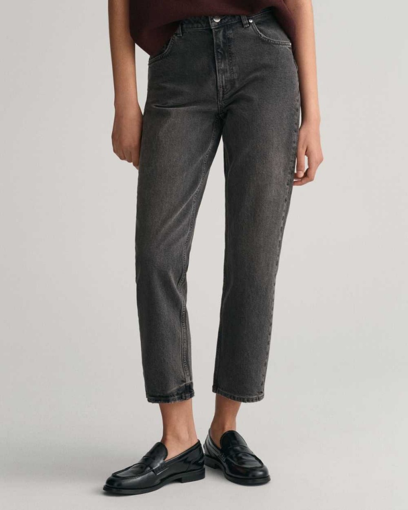 Gant Straight Leg Cropped Women's Jeans Black Vintage | IBSDY-1460