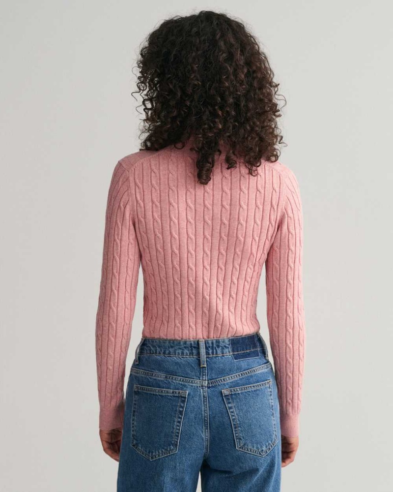 Gant Stretch Cotton Cable Knit Turtleneck Women's Sweater Pink Blush | UYBCN-7109