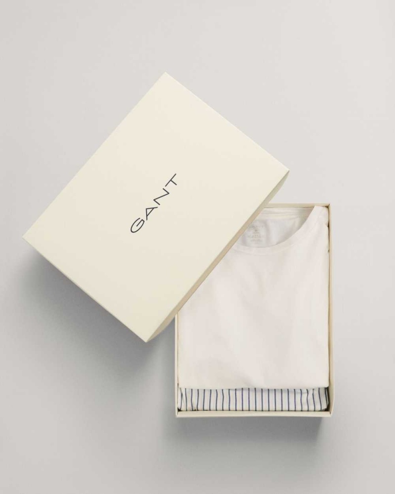 Gant Striped Gift Box Men's Pajamas Beige White | OUMPB-3584