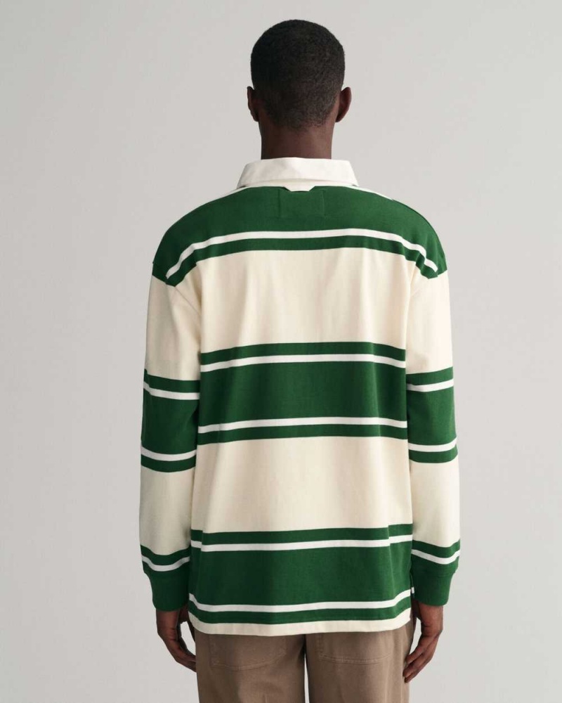 Gant Striped Heavy Rugger Men's Shirts Strong Green | CNULB-4275