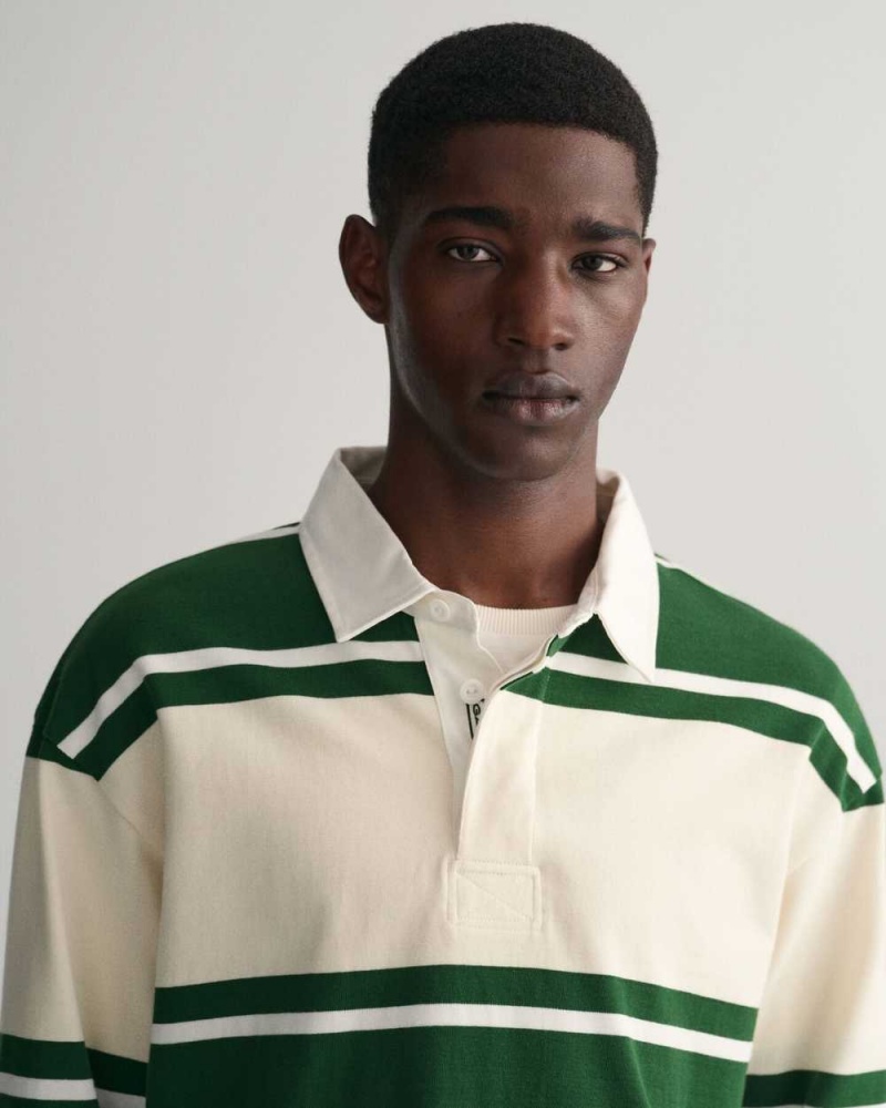 Gant Striped Heavy Rugger Men's Shirts Strong Green | CNULB-4275