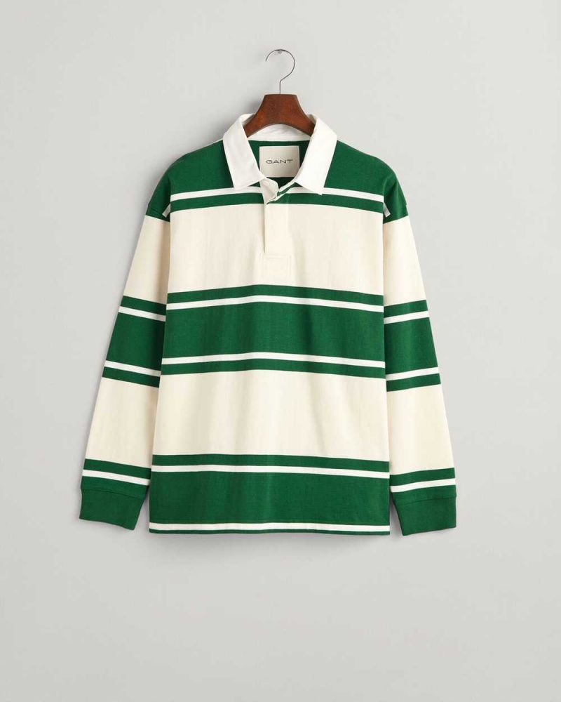 Gant Striped Heavy Rugger Men's Shirts Strong Green | CNULB-4275