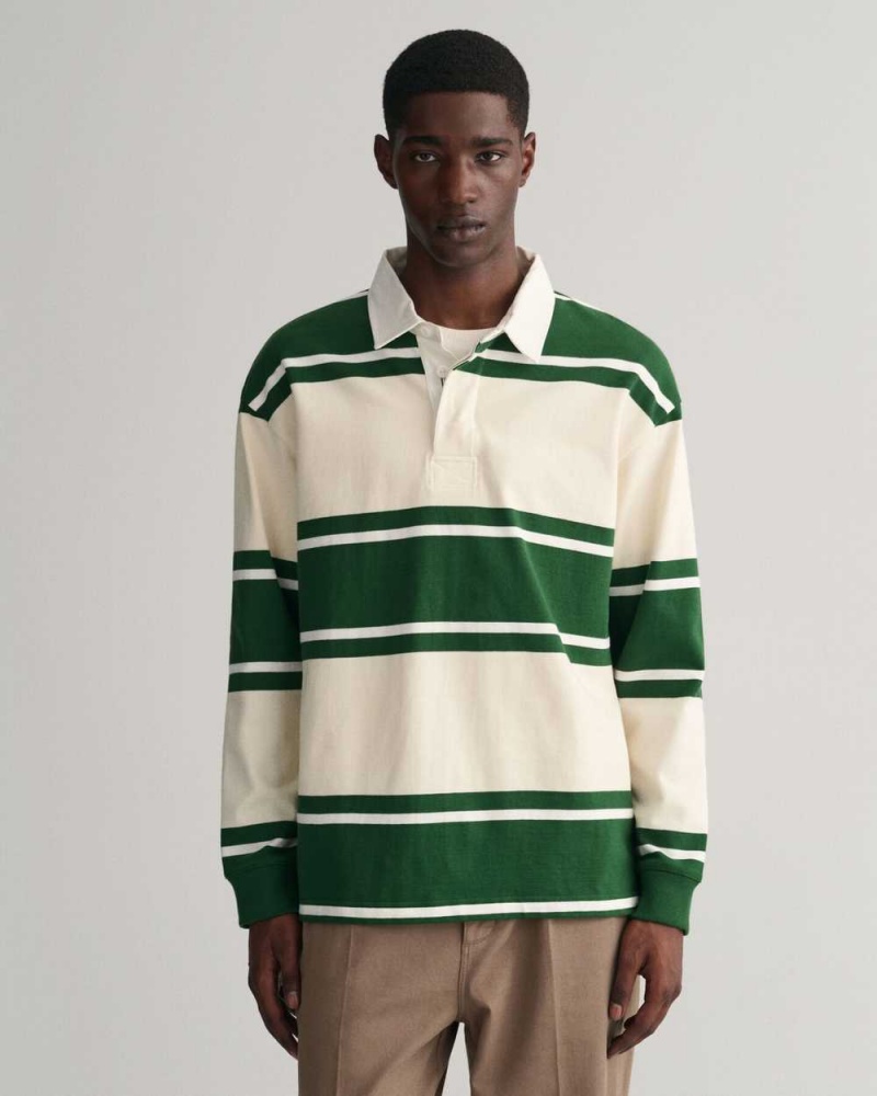 Gant Striped Heavy Rugger Men\'s Shirts Strong Green | CNULB-4275