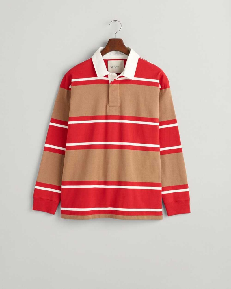 Gant Striped Heavy Rugger Men's Shirts Warm Khaki | YOPDU-4896