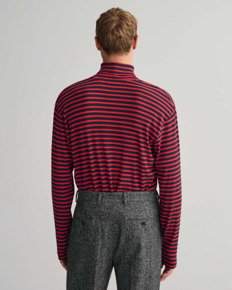 Gant Striped Long Sleeve Turtleneck Men's T-Shirt Rich Red | TCOWQ-0814