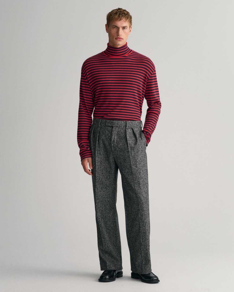 Gant Striped Long Sleeve Turtleneck Men's T-Shirt Rich Red | TCOWQ-0814