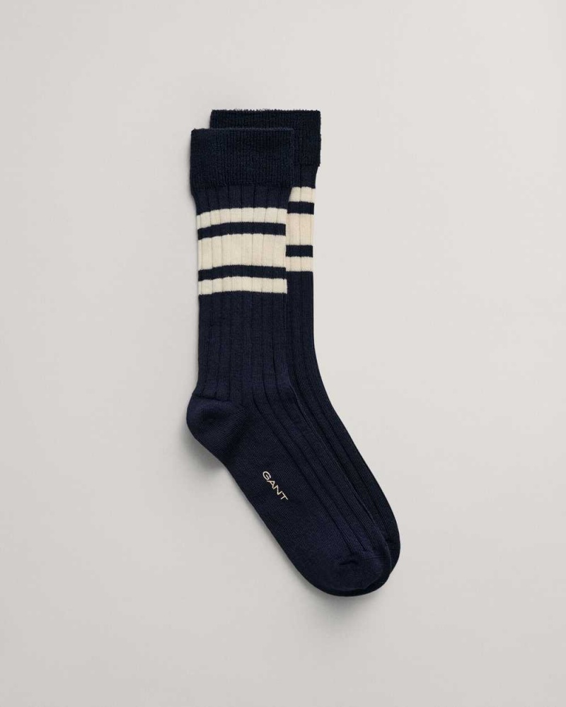 Gant Striped Lyocell Ribbed Women\'s Socks Evening Blue | QRWPV-1832