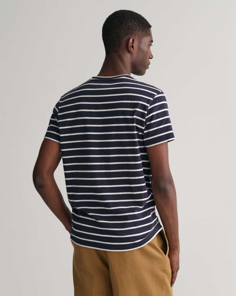 Gant Striped Men's T-Shirt Beige White | JOZFX-3106