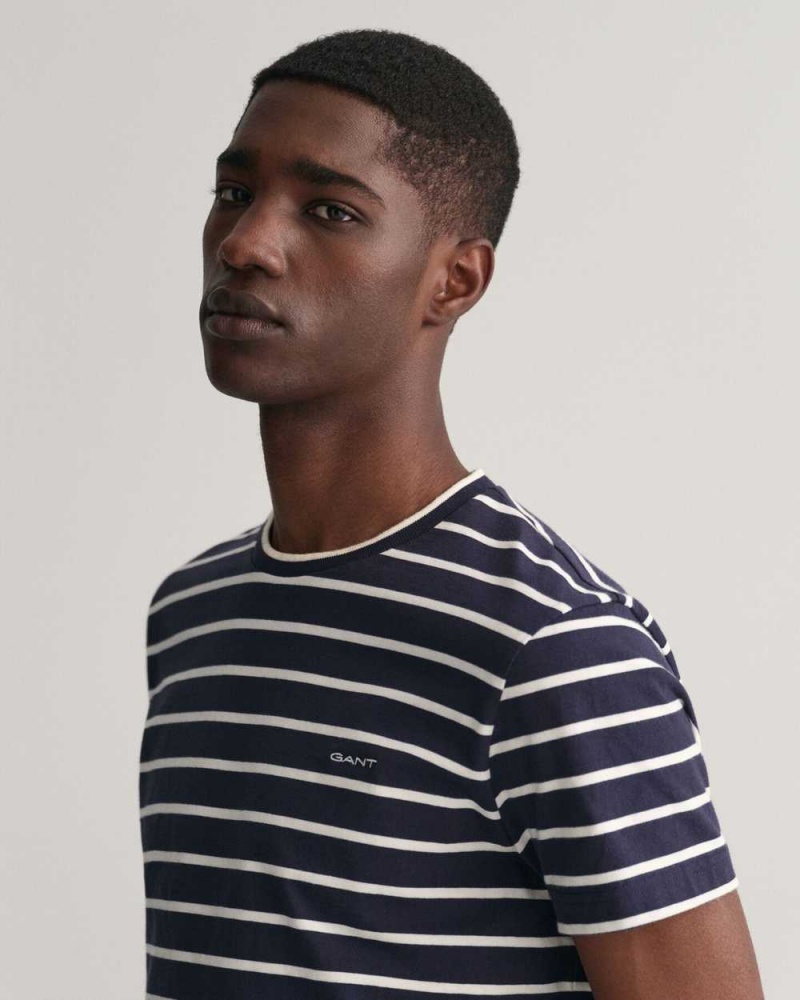 Gant Striped Men's T-Shirt Beige White | JOZFX-3106