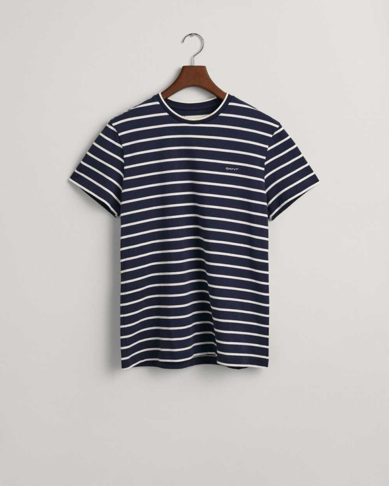 Gant Striped Men's T-Shirt Beige White | JOZFX-3106