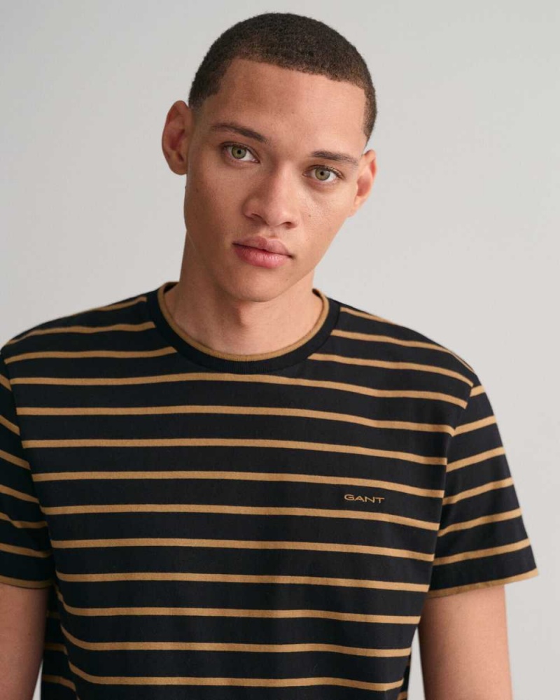 Gant Striped Men's T-Shirt Black | TPCYO-4238