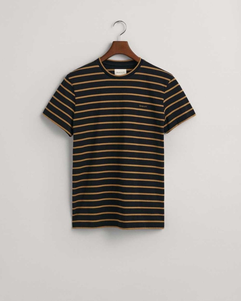 Gant Striped Men's T-Shirt Black | TPCYO-4238