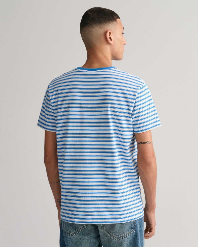 Gant Striped Men's T-Shirt Day Blue | FIBQV-5917