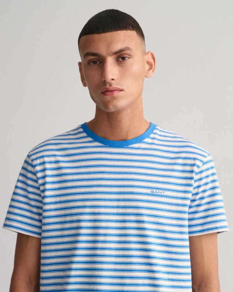 Gant Striped Men's T-Shirt Day Blue | FIBQV-5917