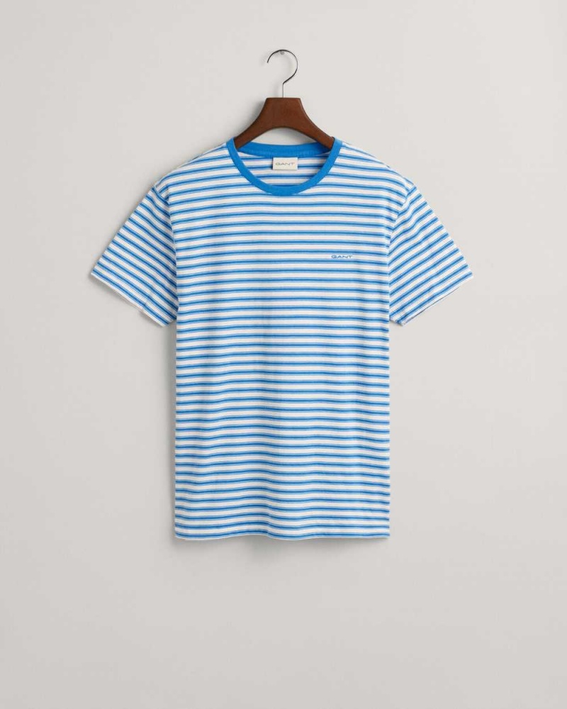 Gant Striped Men's T-Shirt Day Blue | FIBQV-5917