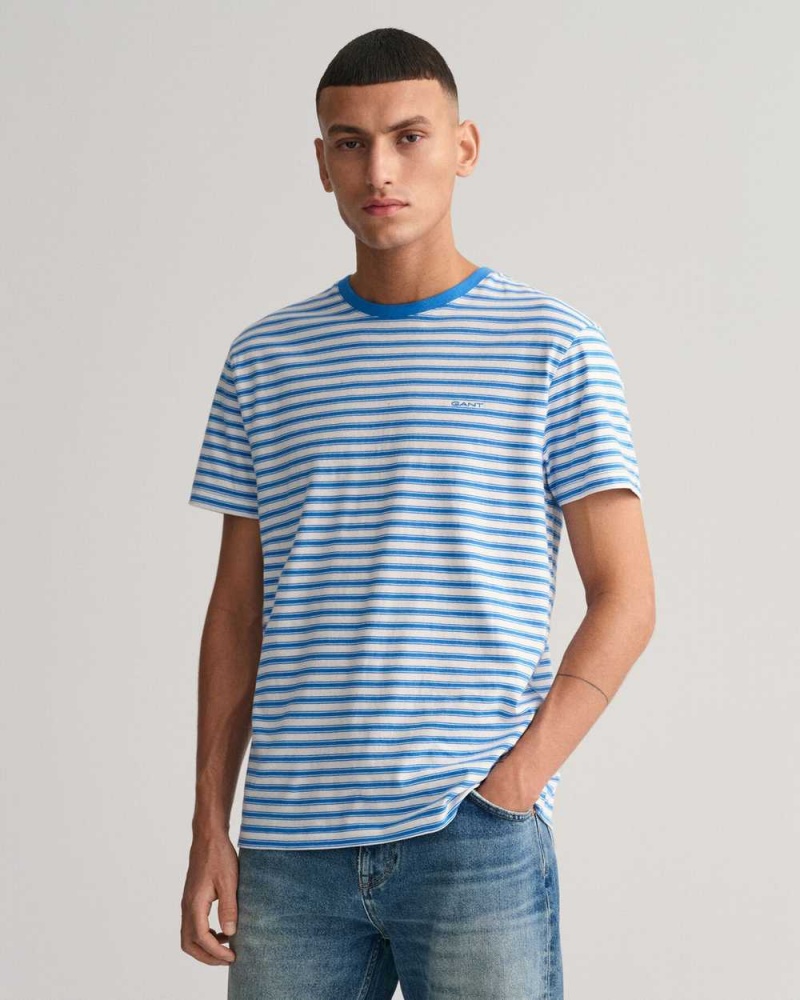 Gant Striped Men\'s T-Shirt Day Blue | FIBQV-5917