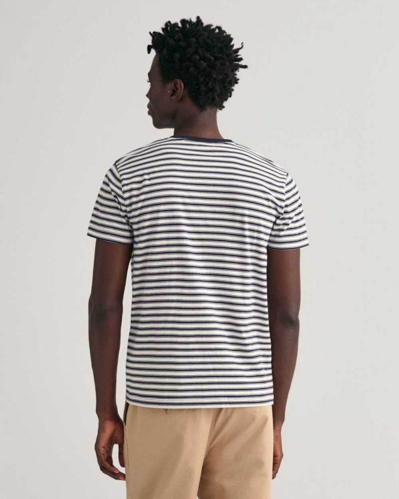 Gant Striped Men's T-Shirt Evening Blue | DBEMA-4185