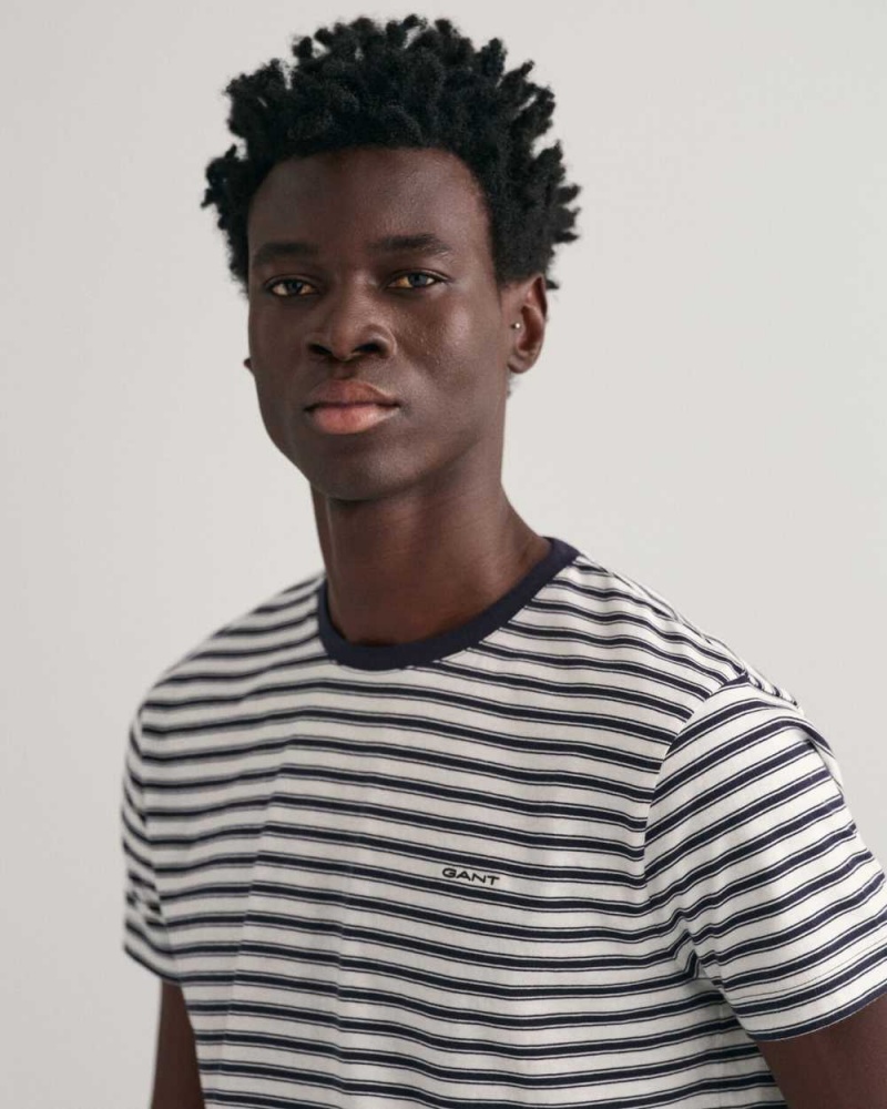 Gant Striped Men's T-Shirt Evening Blue | DBEMA-4185