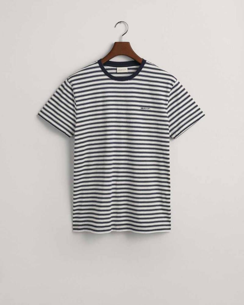 Gant Striped Men's T-Shirt Evening Blue | DBEMA-4185