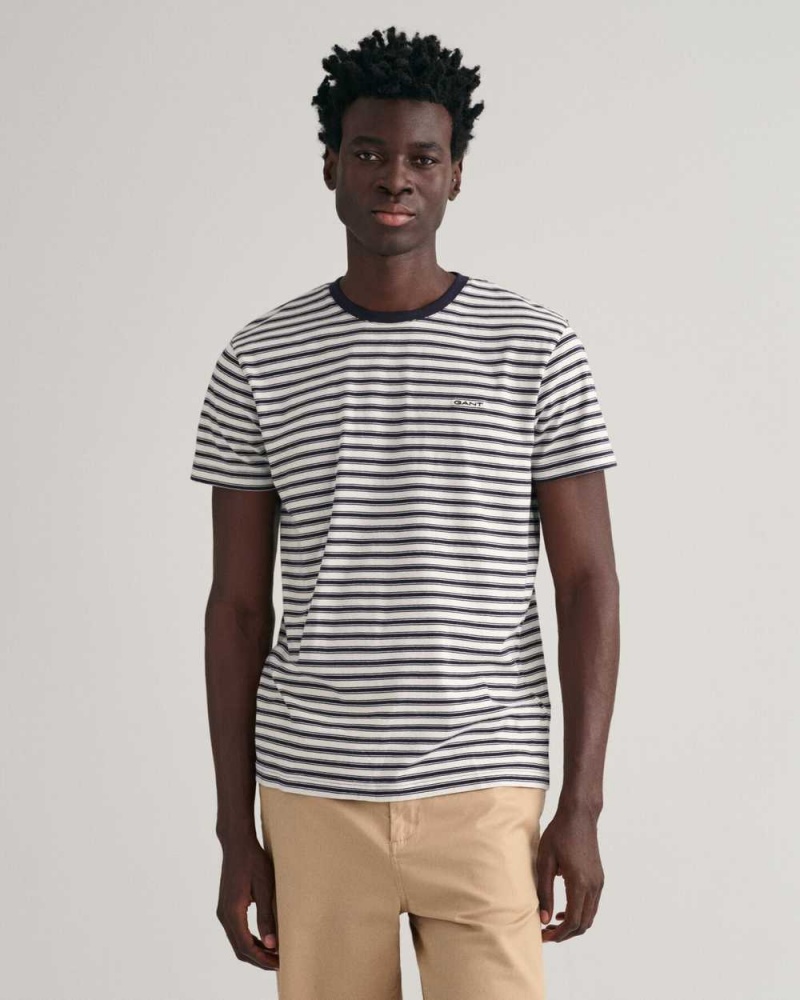 Gant Striped Men\'s T-Shirt Evening Blue | DBEMA-4185