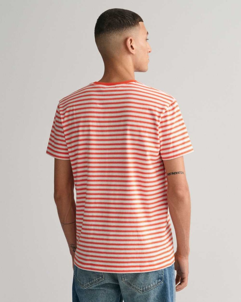 Gant Striped Men's T-Shirt Grapefruit Orange | XOENJ-5716