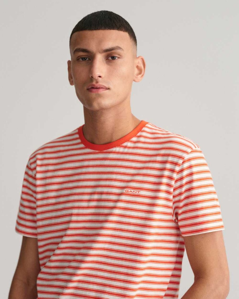 Gant Striped Men's T-Shirt Grapefruit Orange | XOENJ-5716