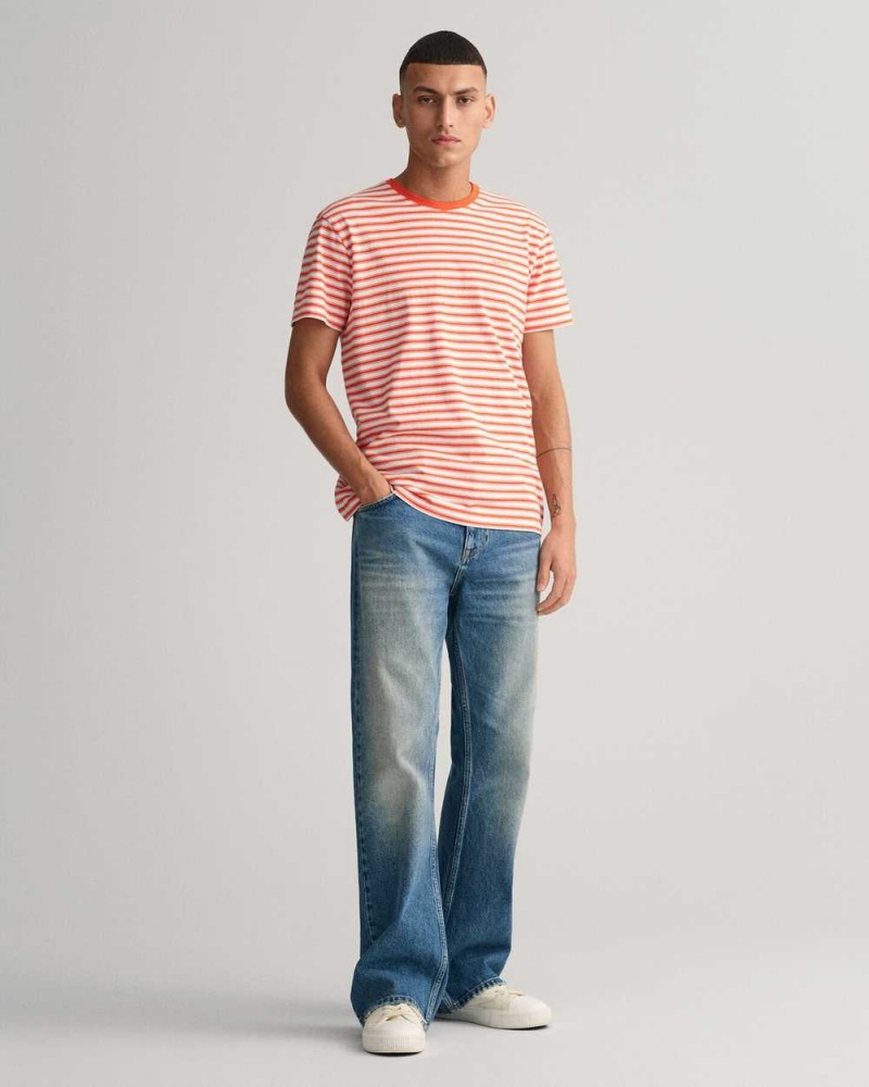 Gant Striped Men's T-Shirt Grapefruit Orange | XOENJ-5716