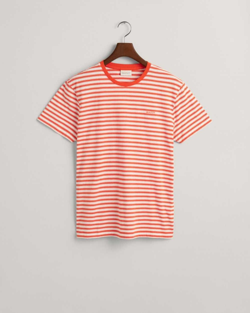 Gant Striped Men's T-Shirt Grapefruit Orange | XOENJ-5716