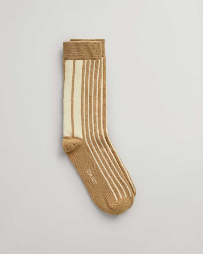 Gant Striped Women\'s Socks Dark Khaki | KINZO-0378