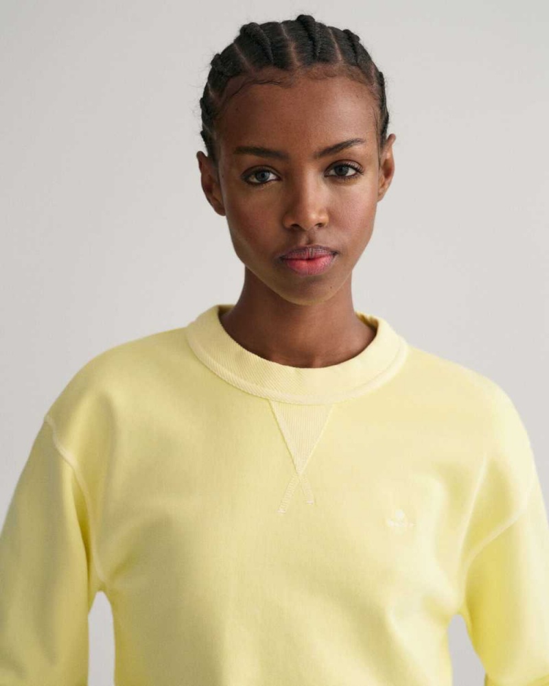 Gant Sunfaded Crew Neck Women's Sweatshirts Lemonade Yellow | BFZKP-4863