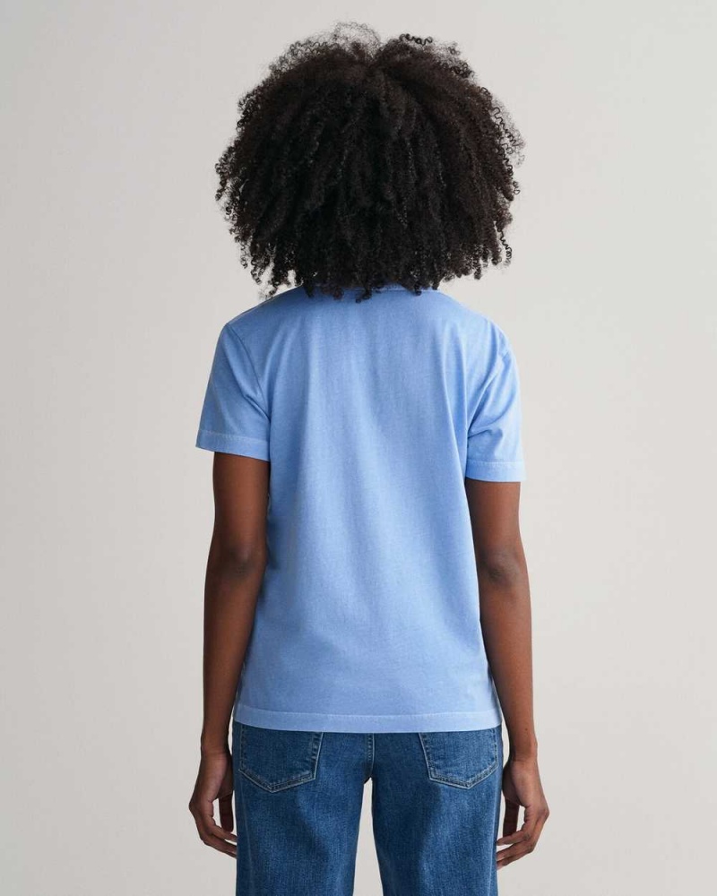 Gant Sunfaded Crew Neck Women's T-Shirt Gentle Blue | MZJUX-3091