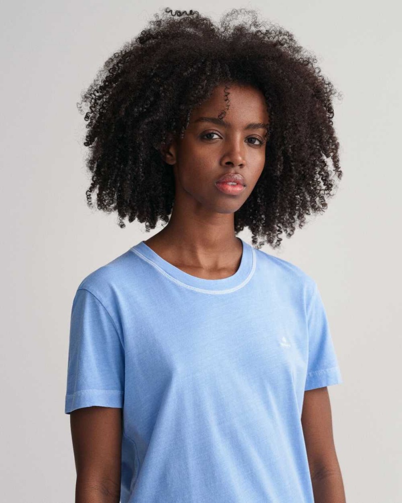 Gant Sunfaded Crew Neck Women's T-Shirt Gentle Blue | MZJUX-3091