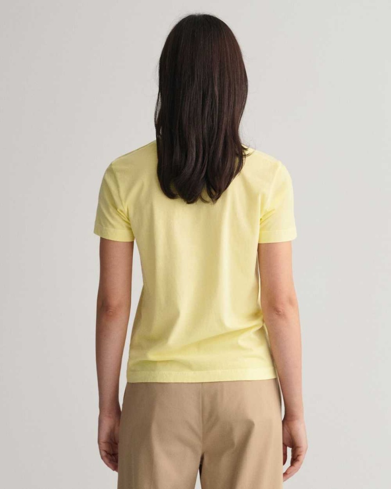 Gant Sunfaded Crew Neck Women's T-Shirt Lemonade Yellow | GOLZR-1327