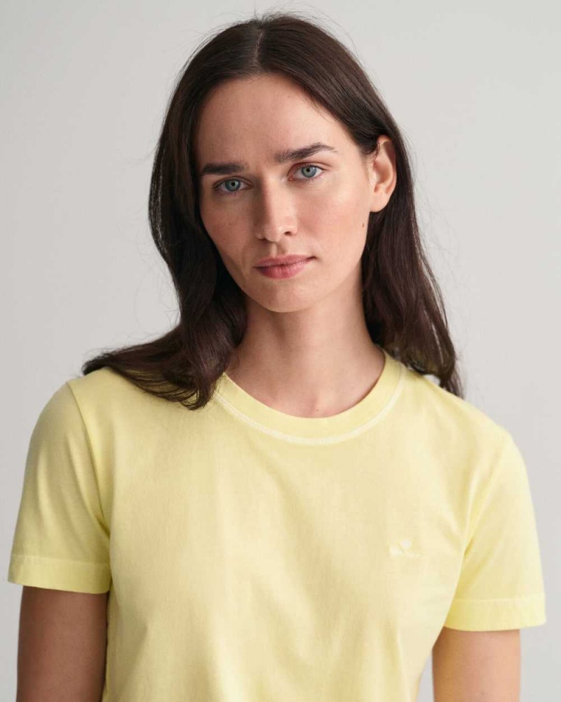 Gant Sunfaded Crew Neck Women's T-Shirt Lemonade Yellow | GOLZR-1327