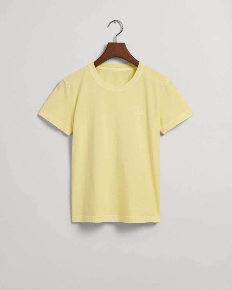 Gant Sunfaded Crew Neck Women's T-Shirt Lemonade Yellow | GOLZR-1327