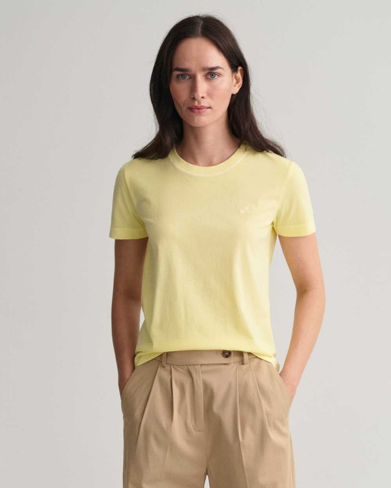 Gant Sunfaded Crew Neck Women\'s T-Shirt Lemonade Yellow | GOLZR-1327