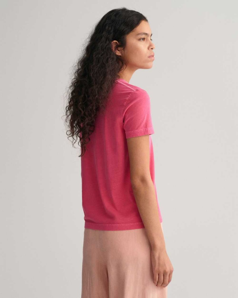 Gant Sunfaded Crew Neck Women's T-Shirt Magenta Pink | FGJHZ-6519