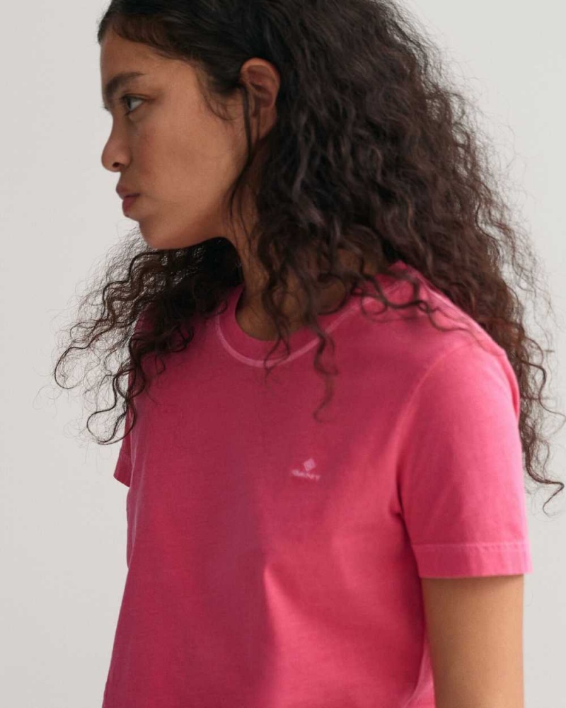 Gant Sunfaded Crew Neck Women's T-Shirt Magenta Pink | FGJHZ-6519