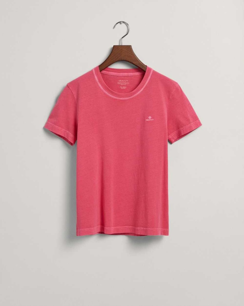 Gant Sunfaded Crew Neck Women's T-Shirt Magenta Pink | FGJHZ-6519