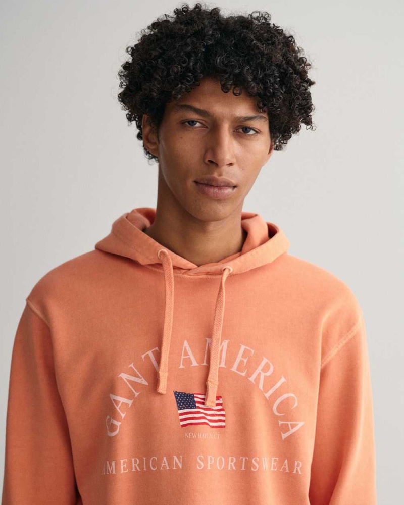 Gant Sunfaded GANT USA Men's Hoodie Apricot Orange | XYGRK-4379