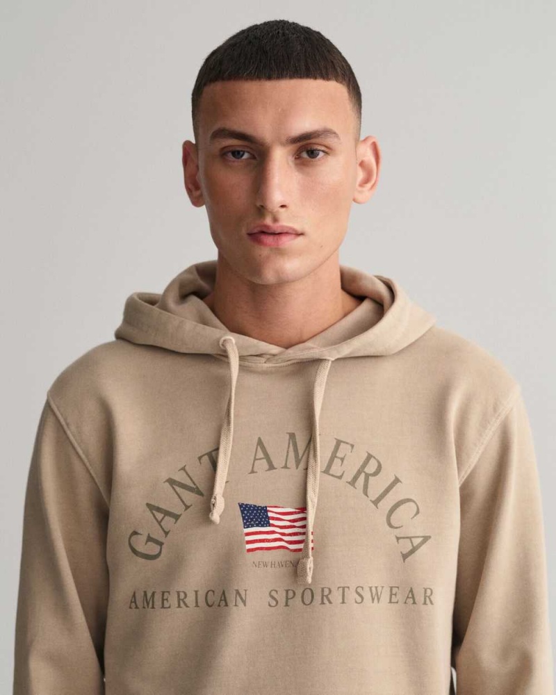 Gant Sunfaded GANT USA Men's Hoodie Concrete Beige | YWLGB-9043